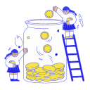 kids adding coins to a jar